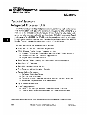 MC68340 Datasheet PDF Motorola => Freescale