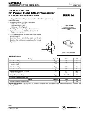 MRF134 Datasheet PDF Motorola => Freescale