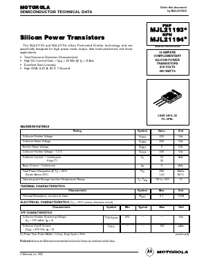 MJL21193 Datasheet PDF Motorola => Freescale