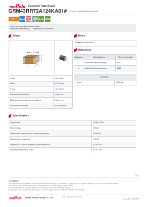 GRM43RR72A124KA01L Datasheet PDF Murata Manufacturing