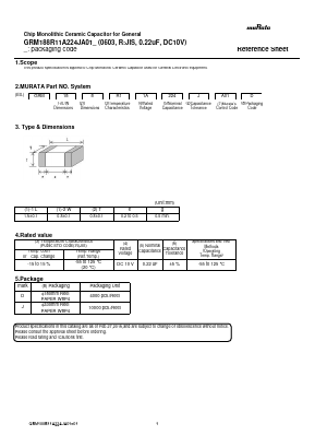 GRM188R11A224JA01J Datasheet PDF Murata Manufacturing