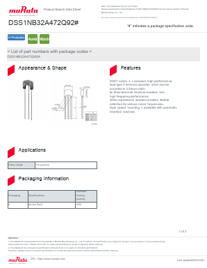 DSS1NB32A472Q92 Datasheet PDF Murata Manufacturing