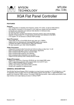 MTL004 Datasheet PDF Myson Century Inc