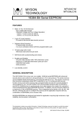 MTV24C16 Datasheet PDF Myson Century Inc