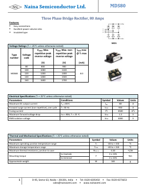 MDS80 Datasheet PDF Naina Semiconductor ltd.
