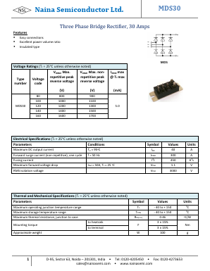 MDS30 Datasheet PDF Naina Semiconductor ltd.