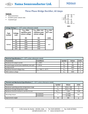 MDS60 Datasheet PDF Naina Semiconductor ltd.
