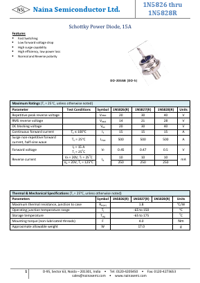 1N5828 Datasheet PDF Naina Semiconductor ltd.