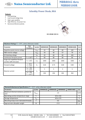 MBR80100R Datasheet PDF Naina Semiconductor ltd.