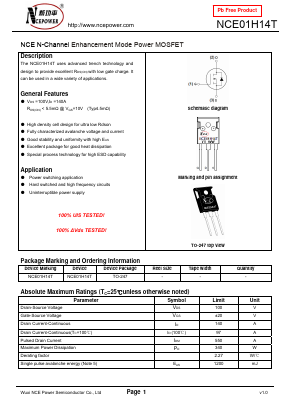 NCE01H14T Datasheet PDF Wuxi NCE Power Semiconductor Co., Ltd