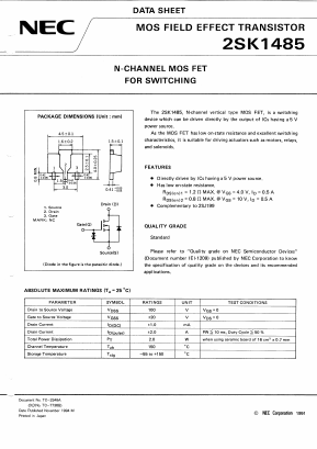 K1485 Datasheet PDF NEC => Renesas Technology