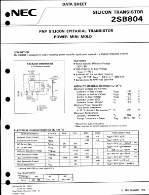 2SB804 Datasheet PDF NEC => Renesas Technology