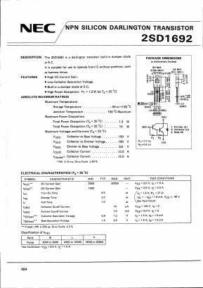 2SD1692 Datasheet PDF NEC => Renesas Technology