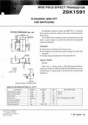 2SK1591-T2B Datasheet PDF NEC => Renesas Technology