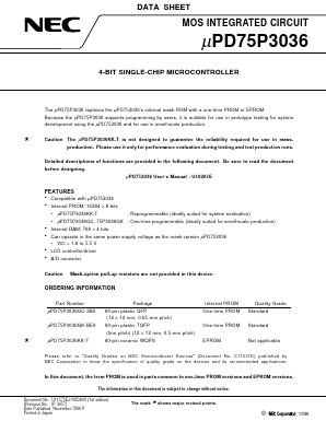 UPD75P3036GK Datasheet PDF NEC => Renesas Technology