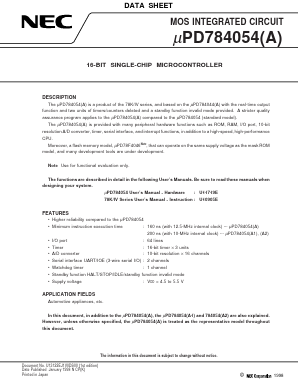 UPD784054GCA1-XXX-3B9 Datasheet PDF NEC => Renesas Technology