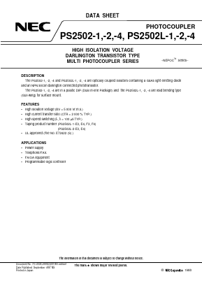PS2502-1 Datasheet PDF NEC => Renesas Technology