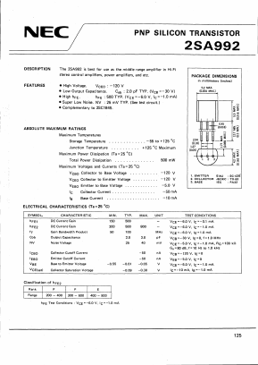 2SA992 Datasheet PDF NEC => Renesas Technology