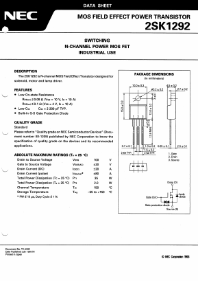 2SK1292 Datasheet PDF NEC => Renesas Technology
