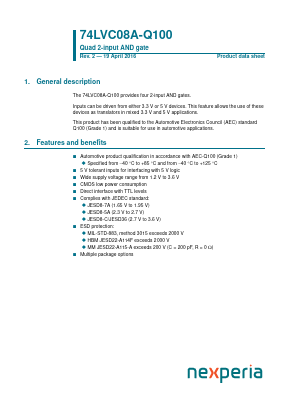 74LVC08APW-Q100 Datasheet PDF Nexperia B.V. All rights reserved