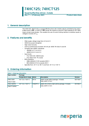 74HC125D Datasheet PDF Nexperia B.V. All rights reserved