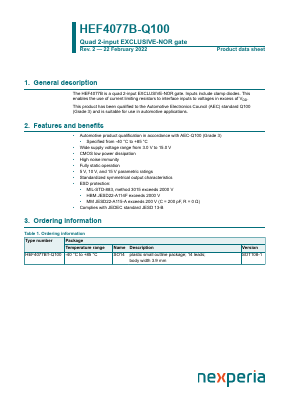 HEF4077BT-Q100 Datasheet PDF Nexperia B.V. All rights reserved