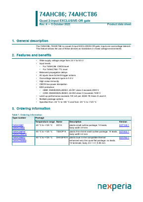 74AHC86PW Datasheet PDF Nexperia B.V. All rights reserved