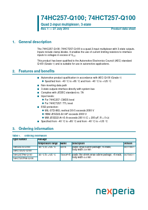 74HC257PW-Q100 Datasheet PDF Nexperia B.V. All rights reserved