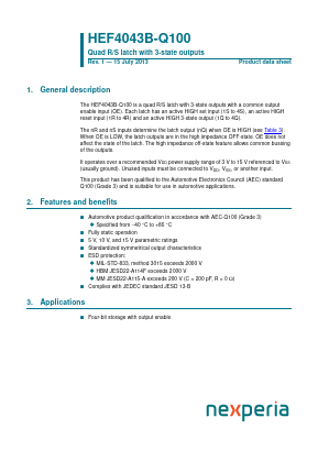 HEF4043BT-Q100 Datasheet PDF Nexperia B.V. All rights reserved