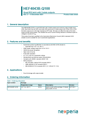 HEF4043B-Q100 Datasheet PDF Nexperia B.V. All rights reserved