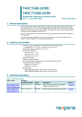 74HC1G66GW-Q100 Datasheet PDF Nexperia B.V. All rights reserved