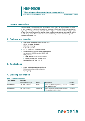 HEF4053B Datasheet PDF Nexperia B.V. All rights reserved