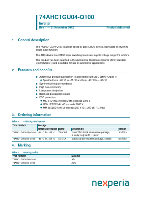 74AHC1GU04-Q100 Datasheet PDF Nexperia B.V. All rights reserved