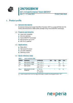 2N7002BKW Datasheet PDF Nexperia B.V. All rights reserved