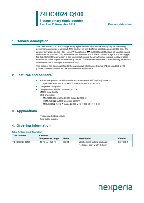 74HC4024-Q100 Datasheet PDF Nexperia B.V. All rights reserved