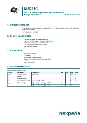 MJD31C Datasheet PDF Nexperia B.V. All rights reserved