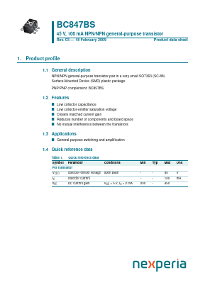 BC847BS,115 Datasheet PDF Nexperia B.V. All rights reserved