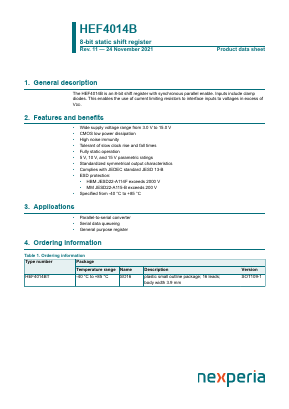 HEF4014B Datasheet PDF Nexperia B.V. All rights reserved