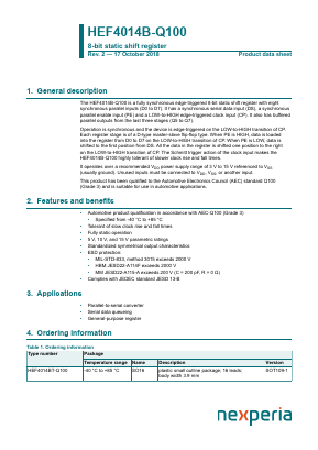 HEF4014B-Q100 Datasheet PDF Nexperia B.V. All rights reserved