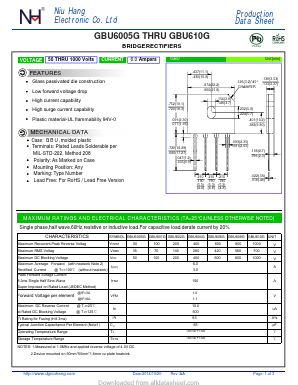 GBU604G Datasheet PDF Dongguan City Niuhang Electronics Co.LTD