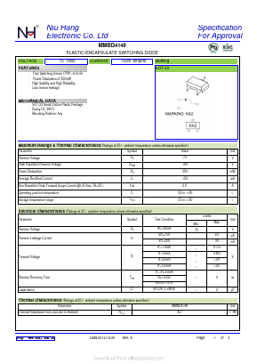 MMBD4148 Datasheet PDF Dongguan City Niuhang Electronics Co.LTD