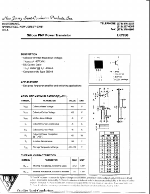 BD950 Datasheet PDF New Jersey Semiconductor