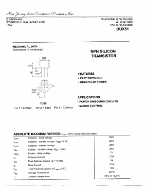 BUX51 Datasheet PDF New Jersey Semiconductor