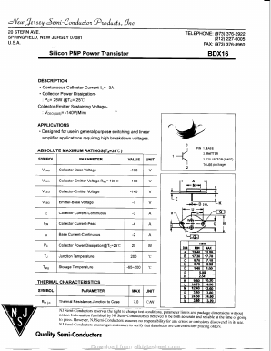 BDX16 Datasheet PDF New Jersey Semiconductor