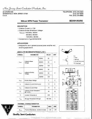 BDX95 Datasheet PDF New Jersey Semiconductor