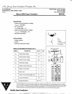 BDY44 Datasheet PDF New Jersey Semiconductor