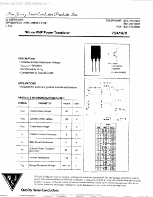 A1670 Datasheet PDF New Jersey Semiconductor