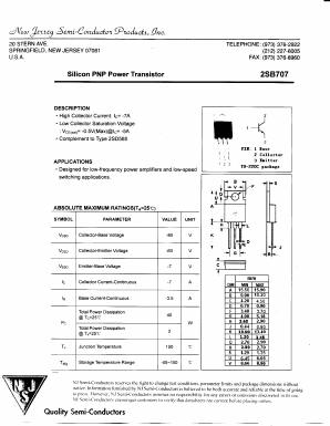 2SB707 Datasheet PDF New Jersey Semiconductor