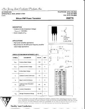 2SB778 Datasheet PDF New Jersey Semiconductor