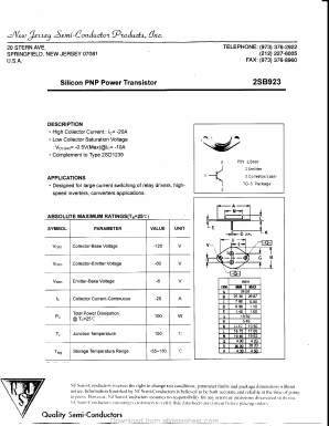 2SB923 Datasheet PDF New Jersey Semiconductor